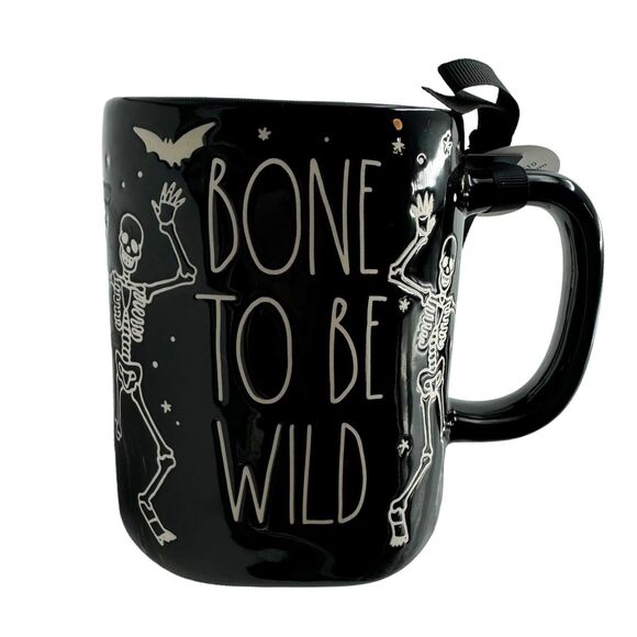 Rae Dunn Mug BONE TO BE WILD Black Halloween Skeleton Dancin Goth Witch New 2024 - Picture 2 of 11